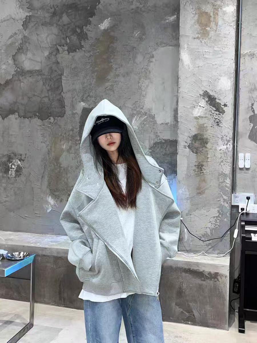 XDFM 美式斜拉链开衫套头连帽卫衣潮牌小众外套上衣纽扣小众重磅